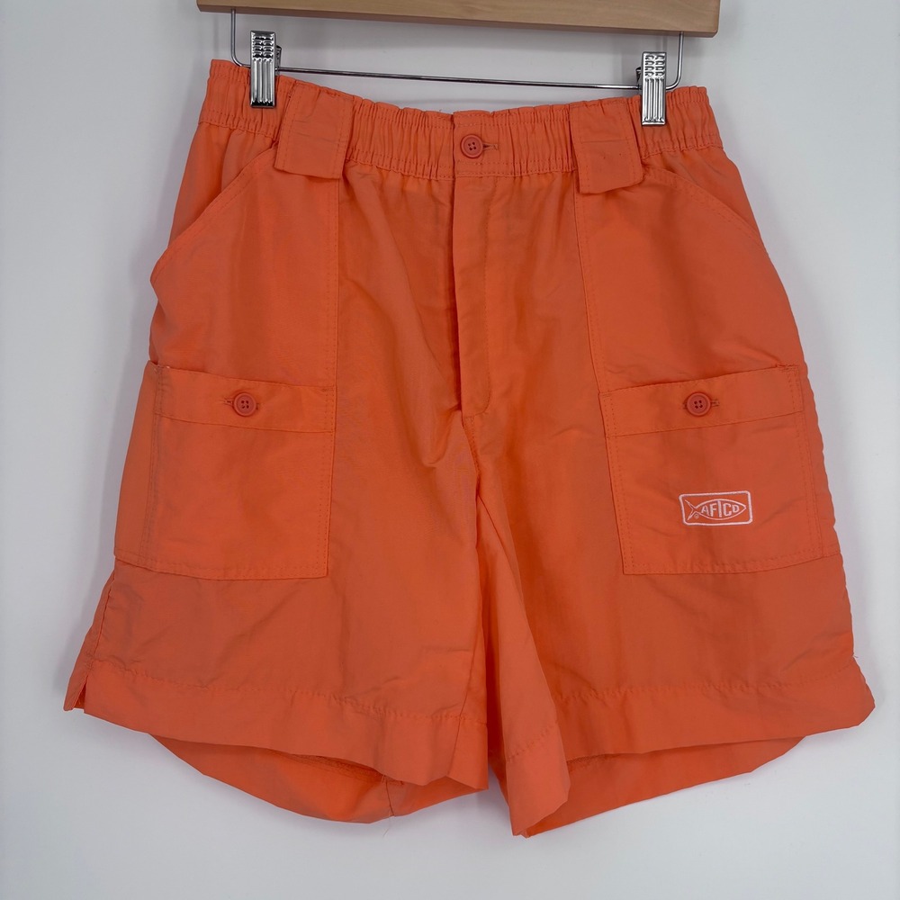 AFTCO Shorts Mens 32 Orange M01 Original Fishing Shorts Cargo Utility Preppy